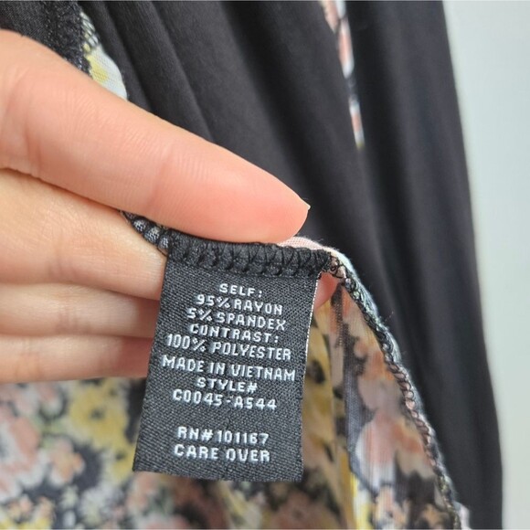 Kim & Cami Floral Micro Pleats Open Front Cardigan Mixed Media Relaxed Fit Sz S - Picture 9 of 9